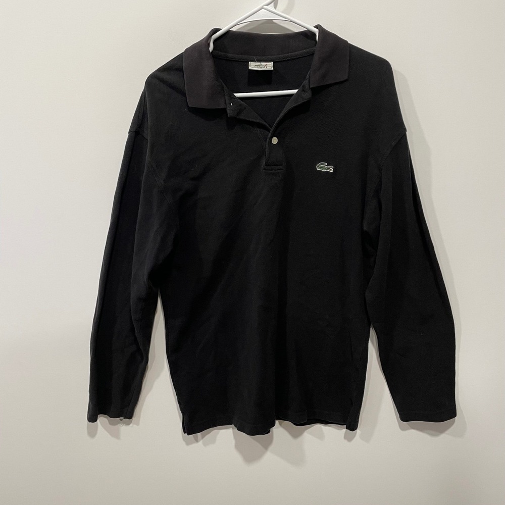 Lacoste Mens Long Sleeve Polo Shirt Black Pique Cotton Size 6 XL